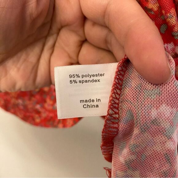 Lane Bryant micro Floral Print v Neck Peasant Prairie boho mesh Blouse red 14/16 - Picture 10 of 11